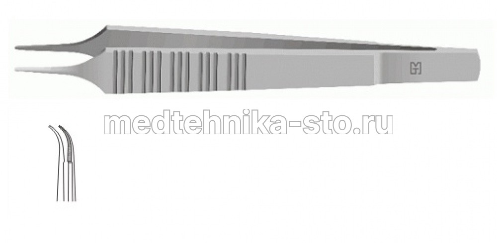 Пинцет м/х по Адсону изогн., 130 мм, пл.р., р.ч. 0,3 мм, плат.10 мм